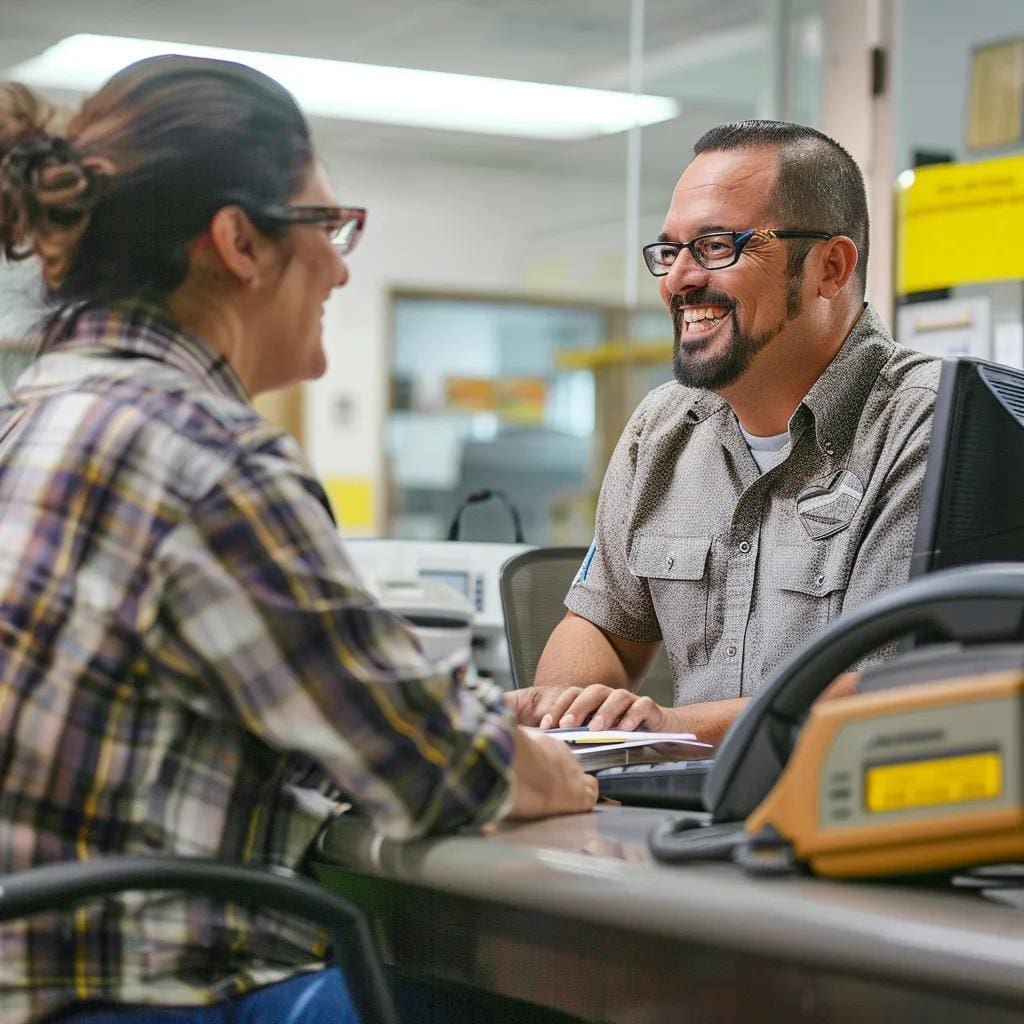 Customer service representative assisting a client with windshield insurance claim process, emphasizing support and guidance