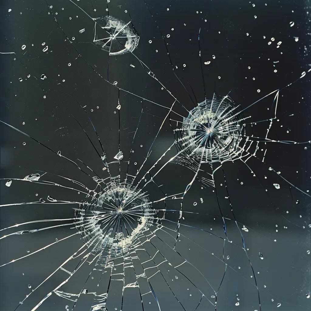 Different types of windshield damage including chips and cracks suitable for resin injection repair