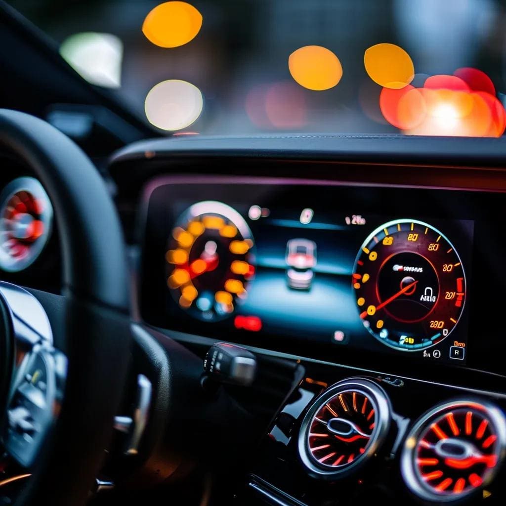 Dashboard lit with ADAS warning icons